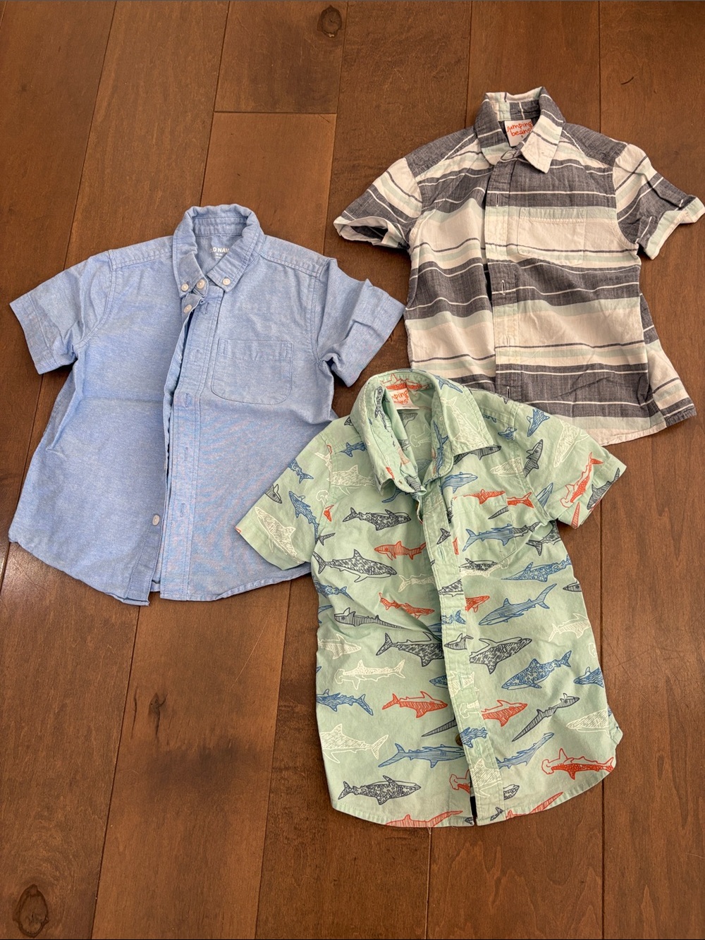 Old Navy Light Blue, Mint Shark & Gray Striped Kids Button-Down Shirts - 3 Pack